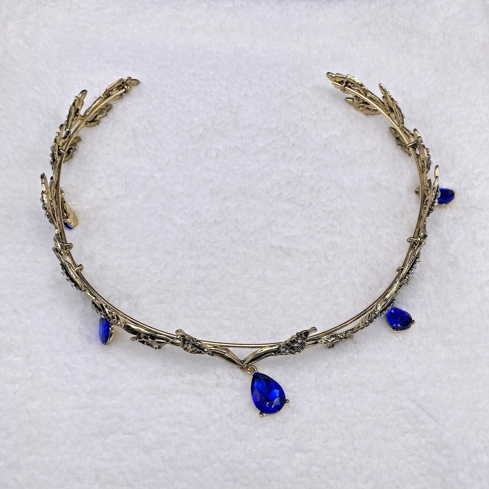Octavia's Crystal Drop Fairy Elvin Headband Gold Royal Blue Cosplay Costume - Picture 2 of 10